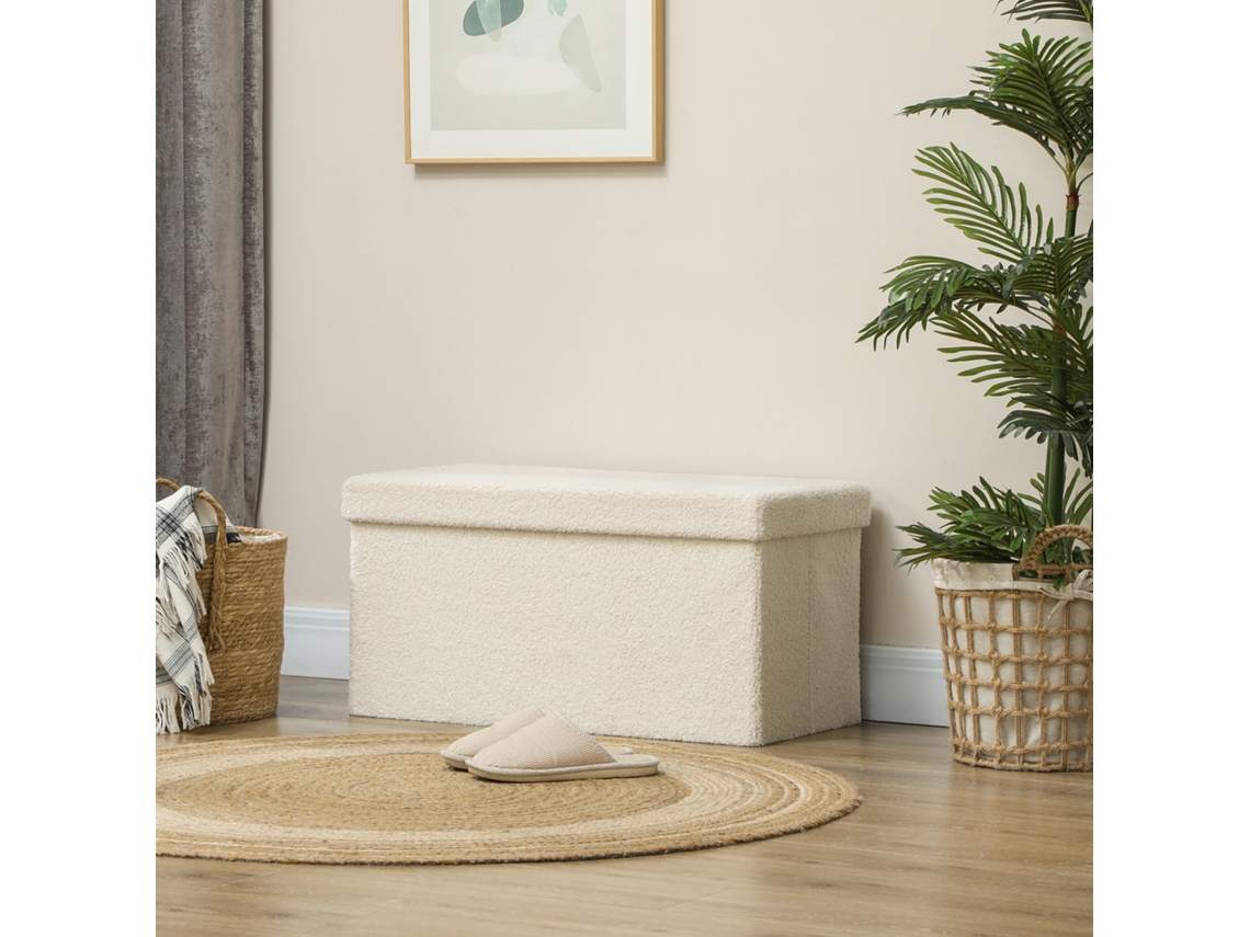 Banco dobrável estofado Liptaptyn com armazenamento em veludo para corredor, quarto ou sala de estar, 76 x 38 x 38 cm, branco creme
