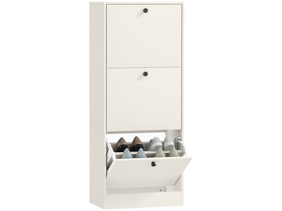 Sapateira Estreita Com 3 Portas Sapateira Para Entrada Com Prateleiras Ajustáveis Para 12 Pares De Sapatos 47x28x115 Cm Branco