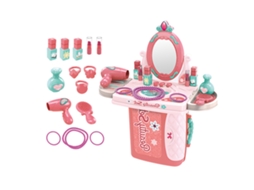 Walshlxq juego de Maquillaje Plástico 3 En 1 Maleta Roja Mesa de Maquillaje Juguete para Niños Mayores de 3 Años