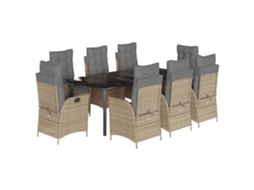 Conjunto de 9 Jantar para Jardim com Almofadões Vime Pe Bege MAISON EXCLUSIVE
