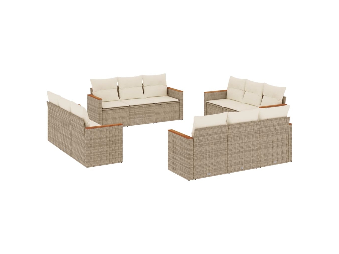 Conjunto de 12 Sofás para Jardim com Almofadões Vime Pe Bege MAISON EXCLUSIVE