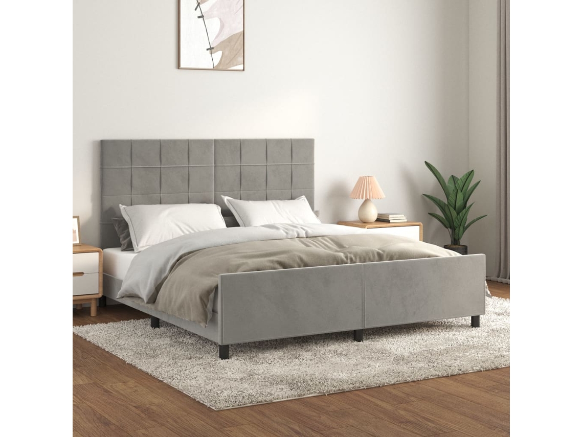 Vidaxl Estrutura De Cama C/ Cabeceira 180x200 Cm Veludo Cinzento-claro