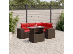 Vidaxl Conjunto De Sofá De Jardim De 5 Peças Com Almofadas Em Rattan Sintético Marrom