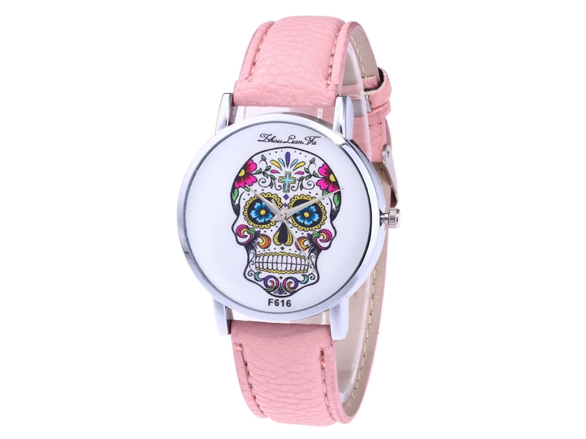 Relógio Analógico Masculino de Pulseira de Couro Pu Simples com Movimento de Quartzo (rosa)