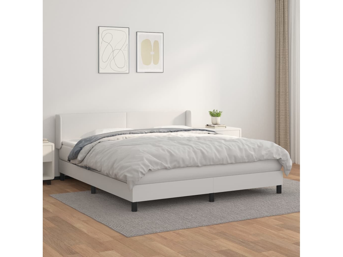 Vidaxl Cama Com Molas/colchão 160x200 Cm Couro Artificial Branco