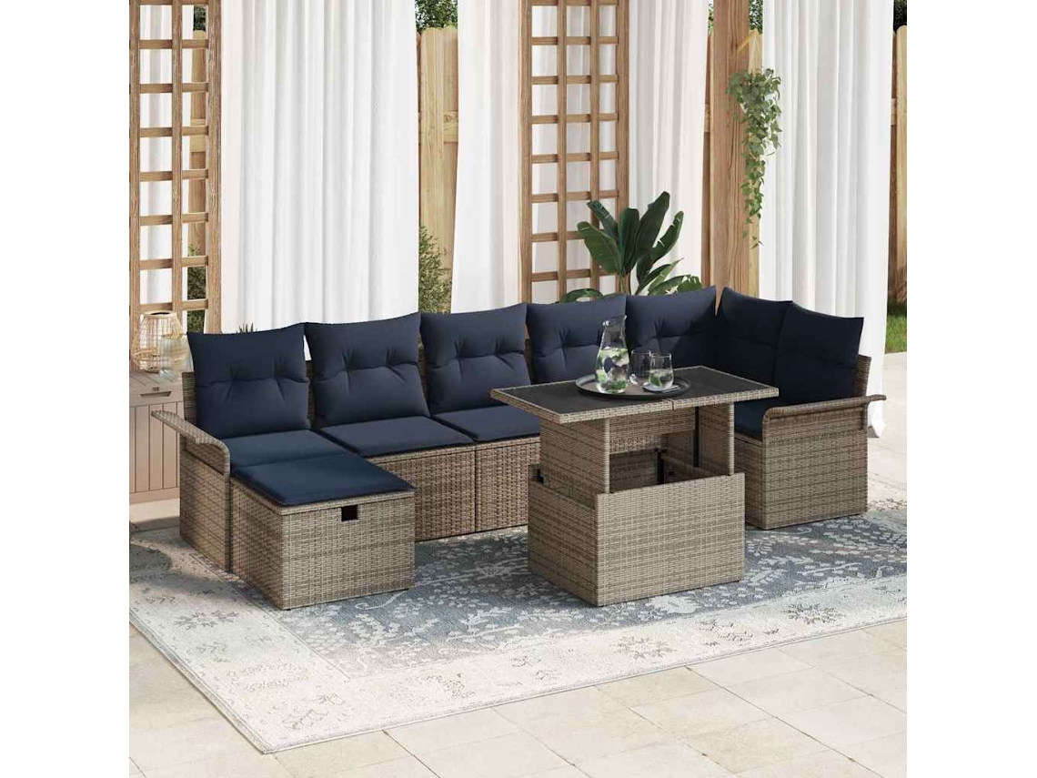 Vidaxl Conjunto De Sofá De Jardim 8 Unid. Cinzeto Vime Pe