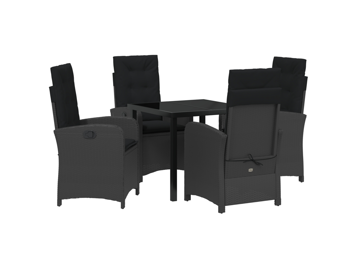Conjunto 5 De Jantar De Jardim De Vidaxl Com Almofadas Preto Rattan Poliéster