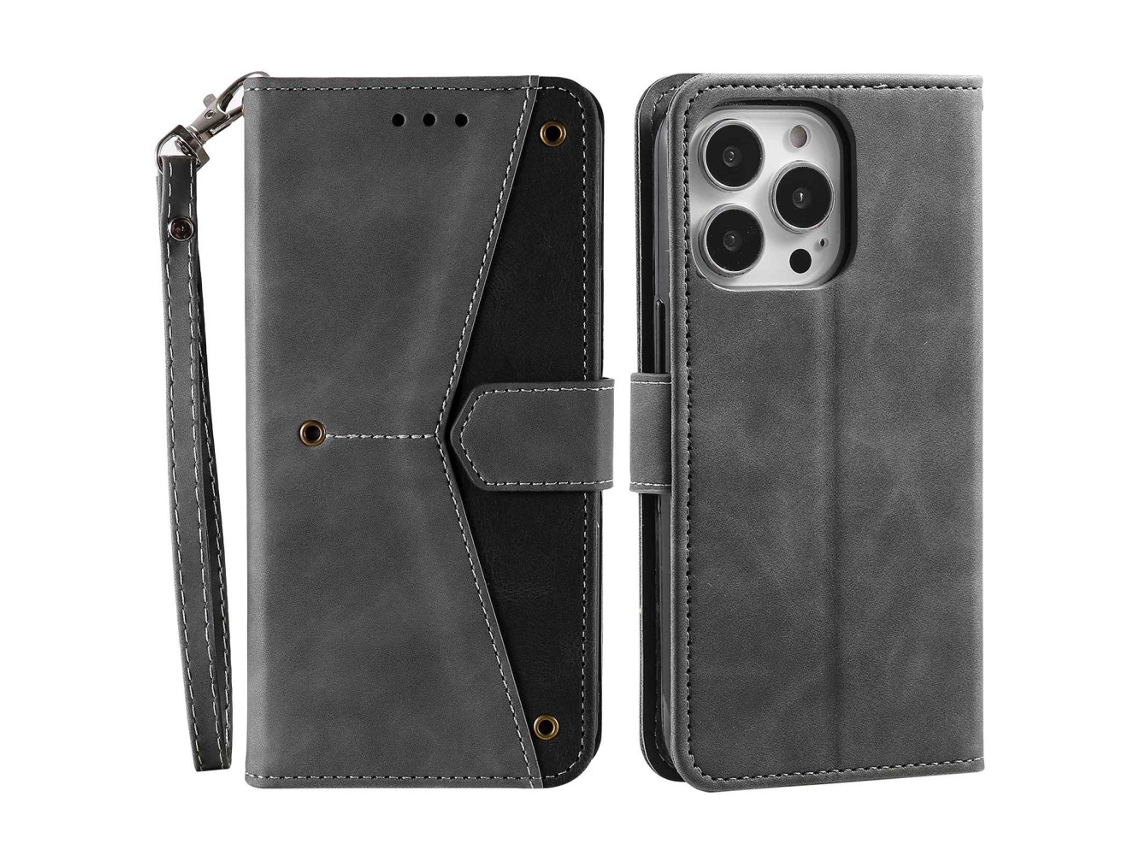 Capa Para Iphone 14 Pro Max Pele Sintética Cinzento