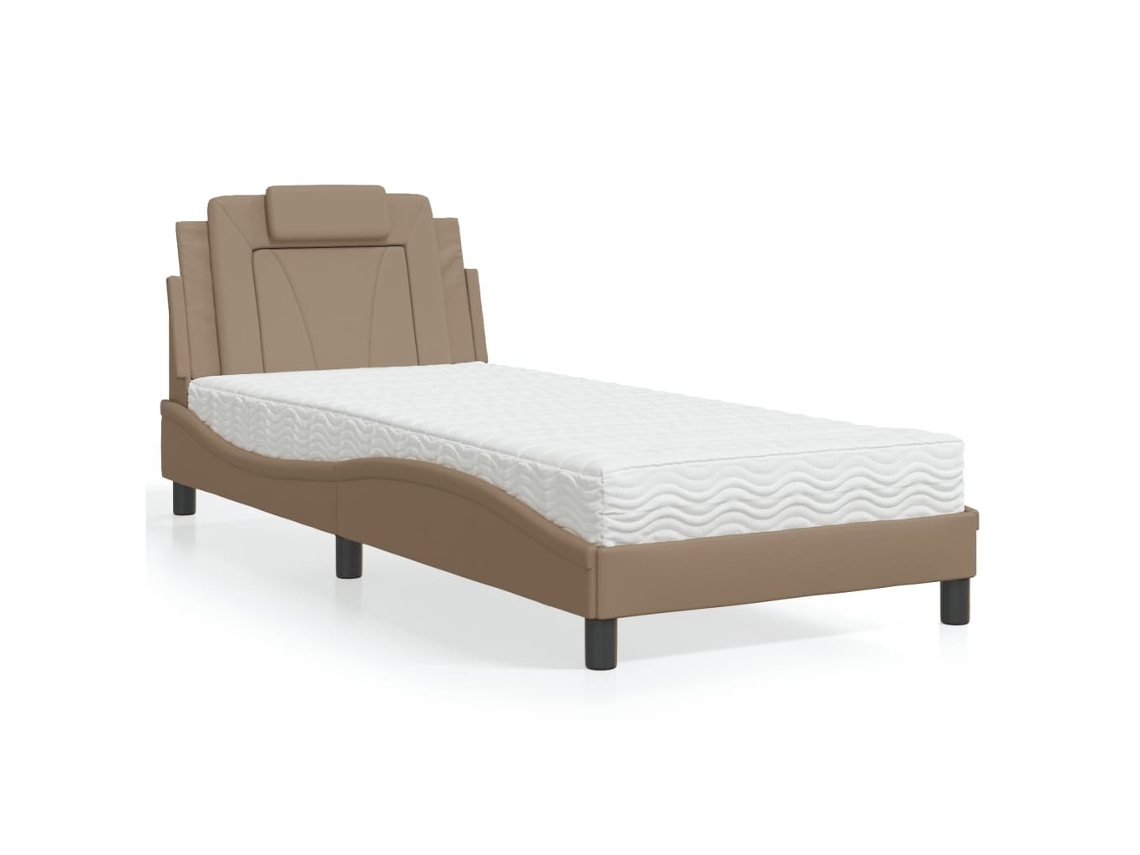 Vidaxl Cama Viana Com Colchão 80x200 Cm Couro Artificial Cappuccino