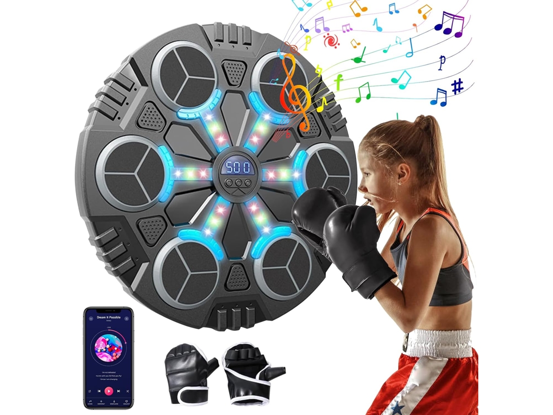 Máquina De Boxe Musical Infantil Montada Na Parede Com Tela Led De 3 Velocidades E Luvas De Boxe Para Treinamento Familiar Zeuxo