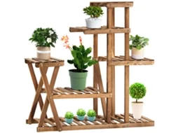 Suporte Para Planta Madeira De Abeto Cor Madeira Carbonizada 98x28x95 Cm Outsunny