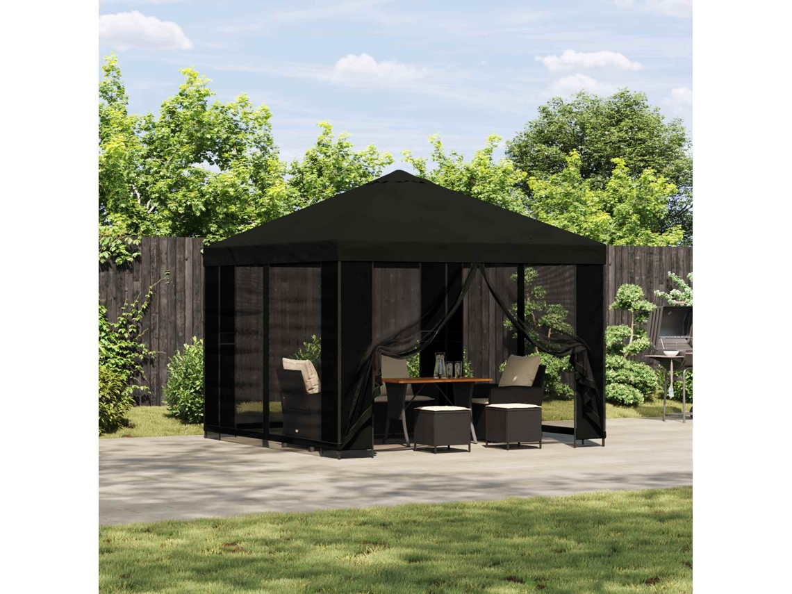 Vidaxl Gazebo De Jardim Com Laterais 3 X 3 M Preto Poliéster E Aço