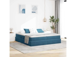 Vidaxl Cama Com Arrumação E Colchão Azul Escuro 180 X 200 Cm Veludo