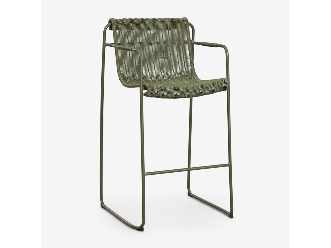 Sklum Pack De 2 Bancos Altos Empilháveis Com Braços Em Rattan Sintético E Aço Revia Ratán Pe Verde Azeitona Intenso         ↑75 Cm