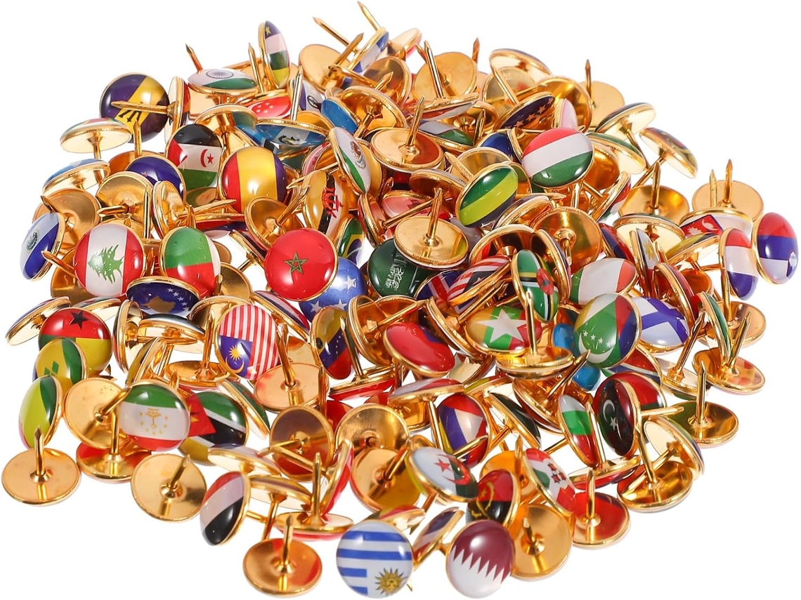 200 Tachinhas Com Bandeiras Nacionais, Tachinhas Metálicas Coloridas Com Revestimento Epóxi, Ideais Para Murais E
