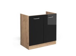 Móvel baixo Vicco R-Line sob pia, preto alto brilho, 80 cm sem bancada