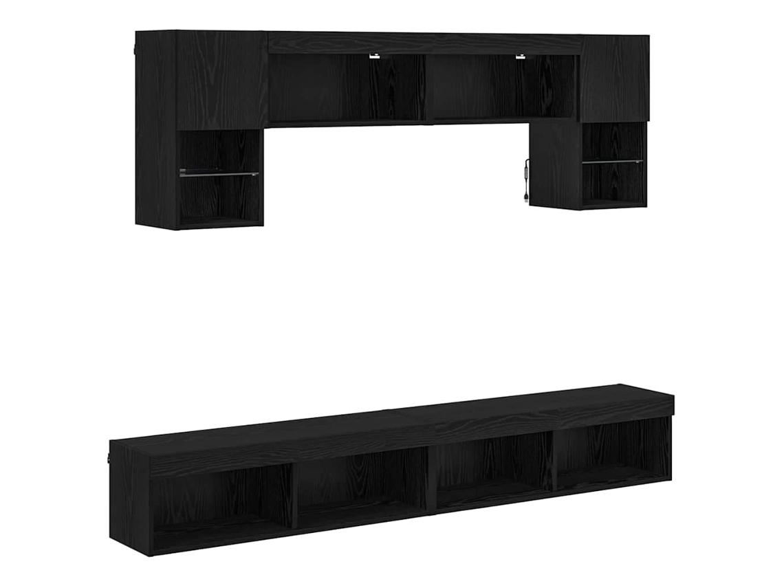 Painel de TV de parede com LED, 6 peças, Carvalho Preto, EXCLUSIVO DA MAISON