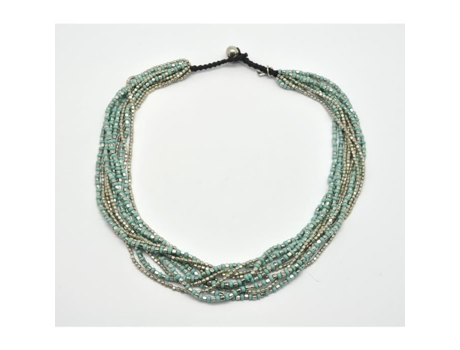 Colar curto 10 fiadas Prata e turquesa - Nataraj Blue - Mulher - Prata - Turquesa