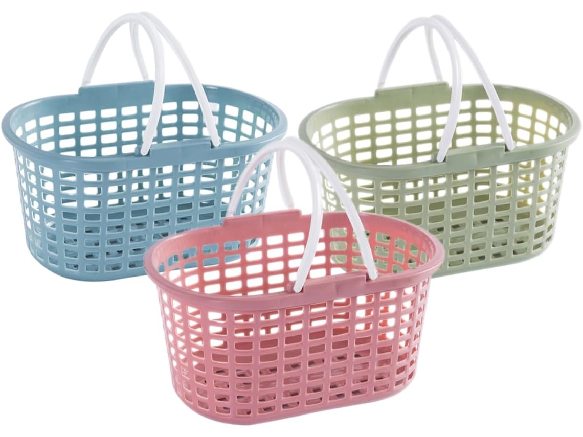 Conjunto De 3 Cestos Portáteis De Plástico Para Banheiro Com Alça, Organizador De Limpeza Para Banhe Gokoco