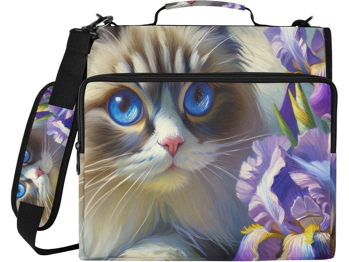Organizador de Arquivos Fofo com Estampa de Flores Vermelhas, Zíper, Resistente à Água, 3 Argolas, Ideal para Escola e Mesa