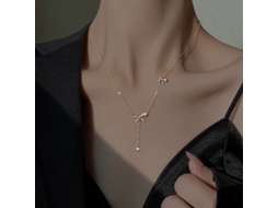 Colar com Pingente de Laço e Borla em Prata de Lei S925 , Design Luxuoso e Discreto, Gargantilha de Alta Qualidade. MDUG (dourado)