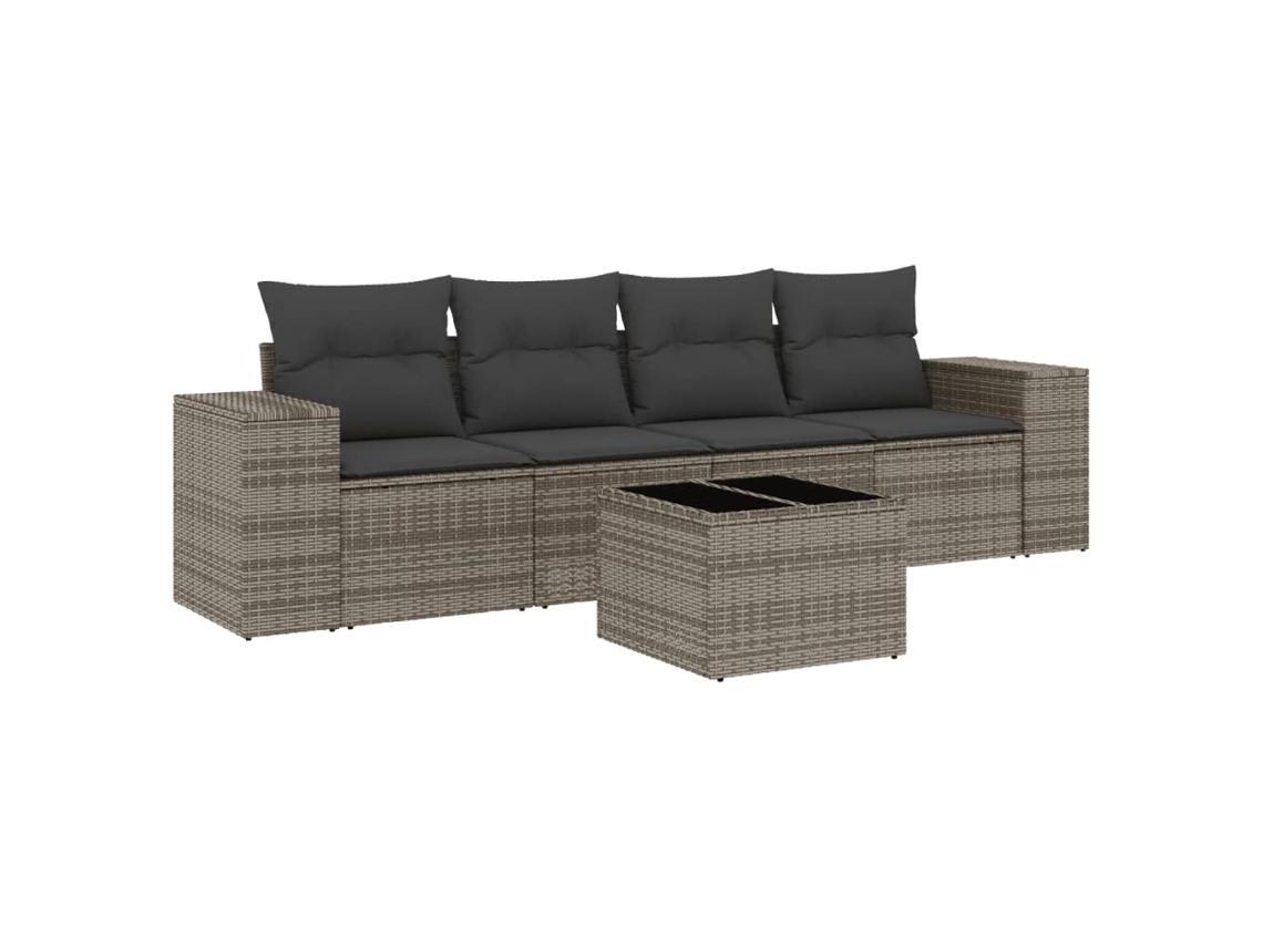 Maison Exclusive - 5 Pcs Conjunto Sofás De Jardim C/ Almofadões Vime Pe Cinzento