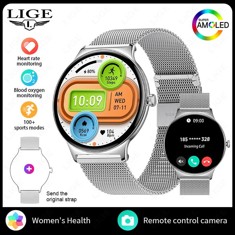 Smartwatch MDUG com tela Amoled de 1,43 polegadas, chamadas sem fio, esportes e saúde