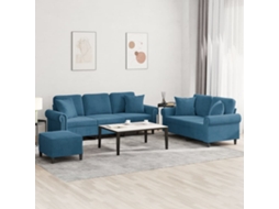 Vidaxl 3 Pcs Conjunto De Sofás Com Almofadas Veludo Azul