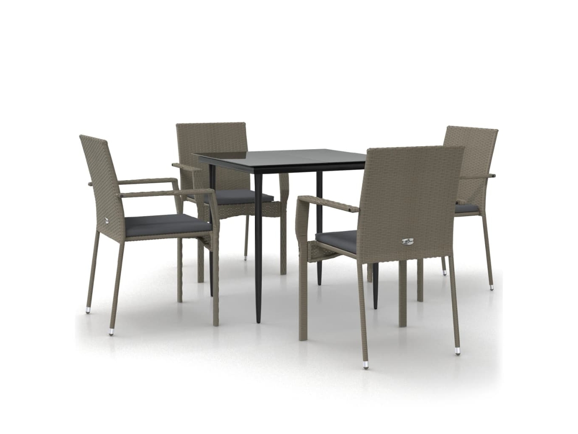 Maison Exclusive - 5 Pcs Conjunto Jantar Jardim C/ Almofadões Vime Pe Preto/cinza