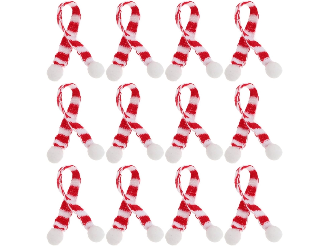 Mini Cachecóis De Natal Para Garrafas De Vinho, Em Tricô Listrado Vermelho E Branco.
