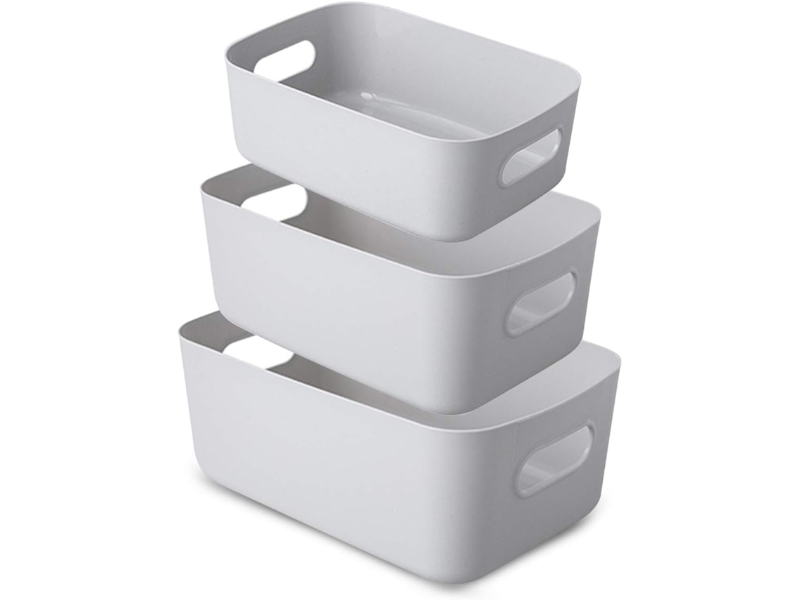 EIOORORRIY Cestos Plásticos brancos Empilháveis (pack De 3, Cinza)