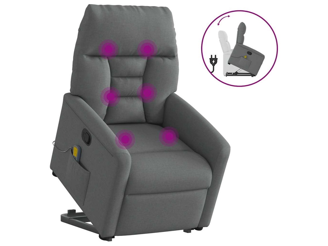 Vidaxl Poltrona Elevatória de Massagens Tecido Cinzento escuro