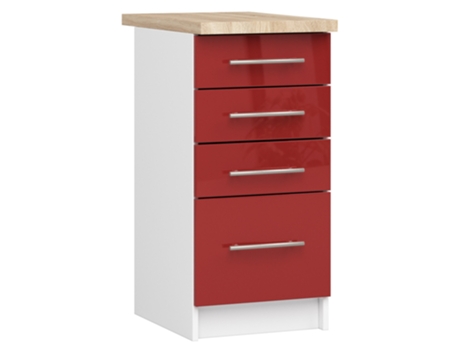 Armário de cozinha AKORD S40 com bancada sistema OLIWIA Branco 40 cm 4 frentes de gaveta Cor Vermelho Brilhante 40x46x85 cm AKORD FURNITURE FACTORY