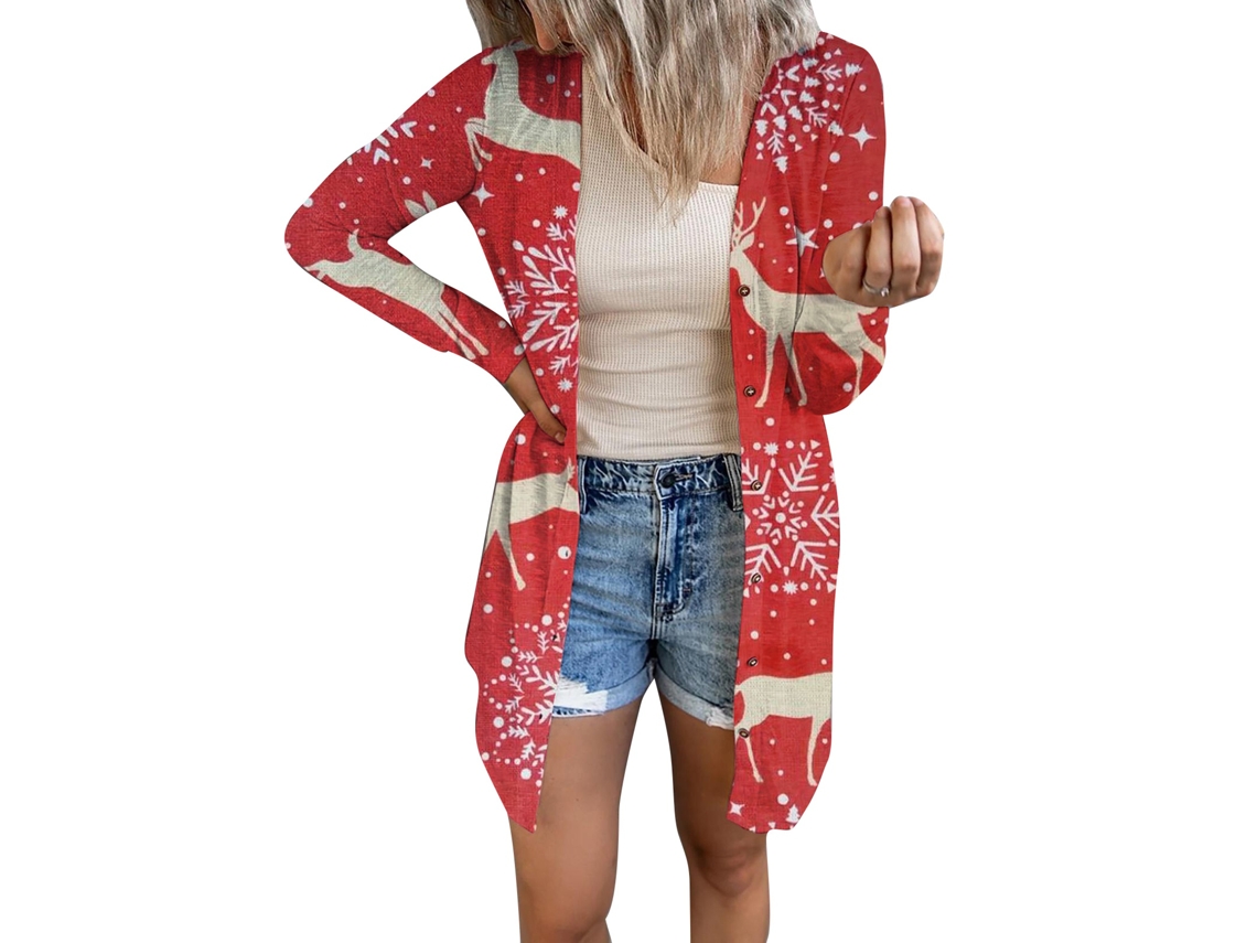 Camisa Com Fecho Frontal, Manga Longa, Suave, Com Estampa De Natal E Halloween, Casual Para Mulher Tipo 5 S