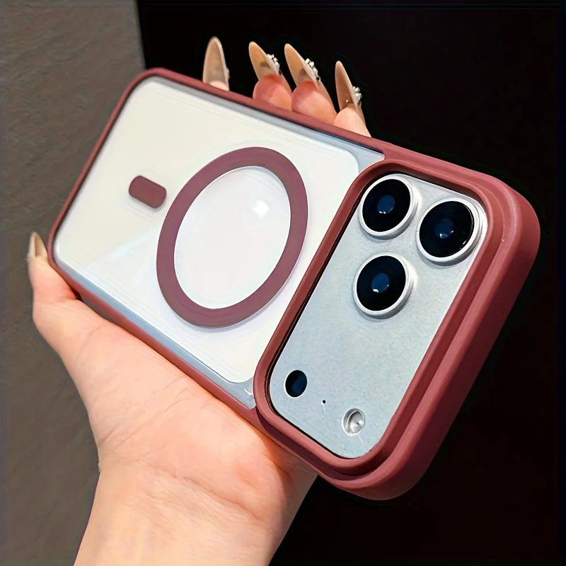 Capa Protetora Magsafe Com Carregamento Sem Fio Magnético (iphone 16 Plus, Borgonha), Capa Traseira Rígida Transparente.
