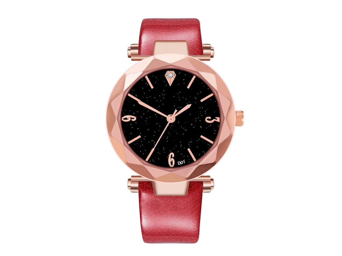 Relógio de Pulso Unissex de Quartzo com Pulseira de Couro Artificial Simples Vermelho