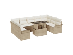 Conjunto 10 Conjunto De Jantar Para Exterior Vidaxl Bege Vime Pe (100 X 55 X 73 Cm)