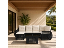 Vidaxl Conjunto De Sofá De Jardim 7 Unid. Preto E Branco Creme Vime Pe