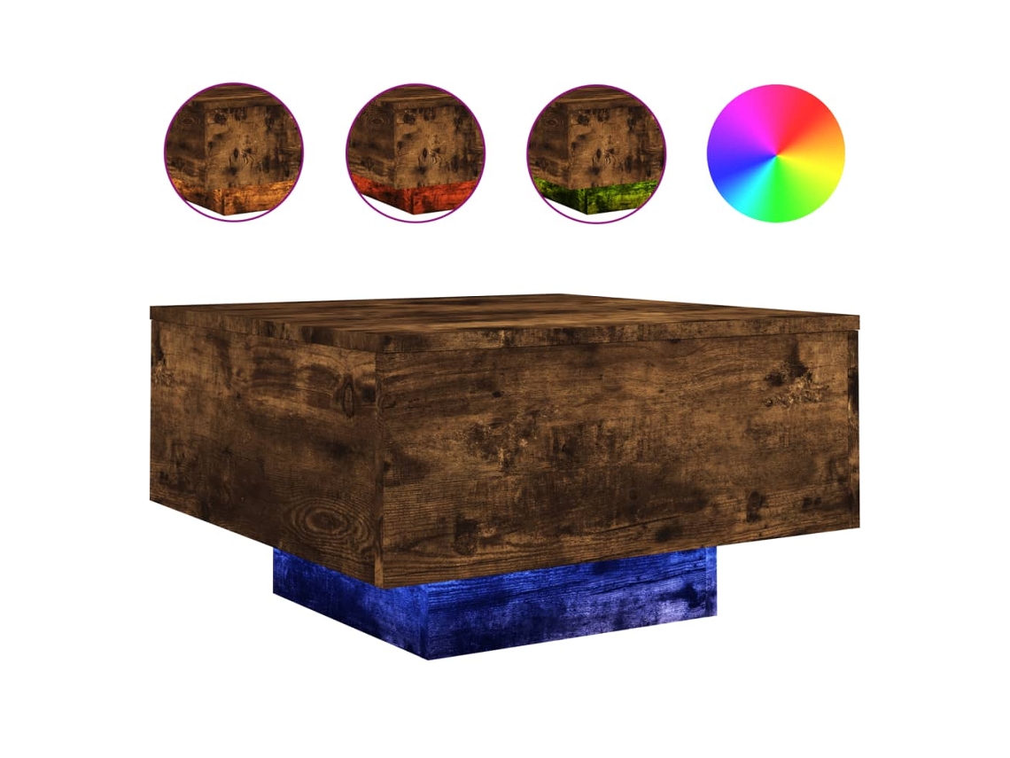 Mesa de Centro com Luzes Led Carvalho Fumado MAISON EXCLUSIVE (55x55x31 cm)