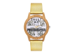 Relógio de quartzo unissex com pulseira de silicone, mostrador com letras, estilo casual (dourado)