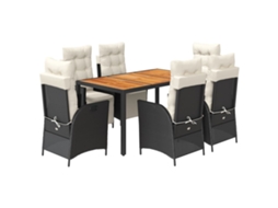Conjunto de 7 Jantar para Jardim com Almofadões Vime Pe Preto MAISON EXCLUSIVE