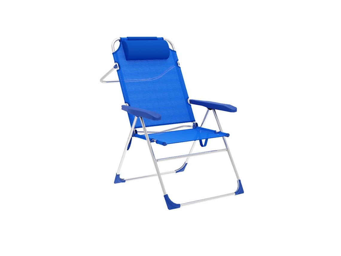Marbueno Chaise Dobrável 5 Posições Alumínio Com Almofada Azul Praia E Piscina 67x66x99 Cm 10247