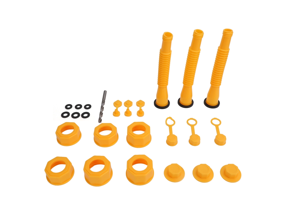 Conjunto com 3 bicos de reposição para galões de gasolina com mangueiras flexíveis e tampa de ar para tanques de 1, 2, 5 e 10 galões.