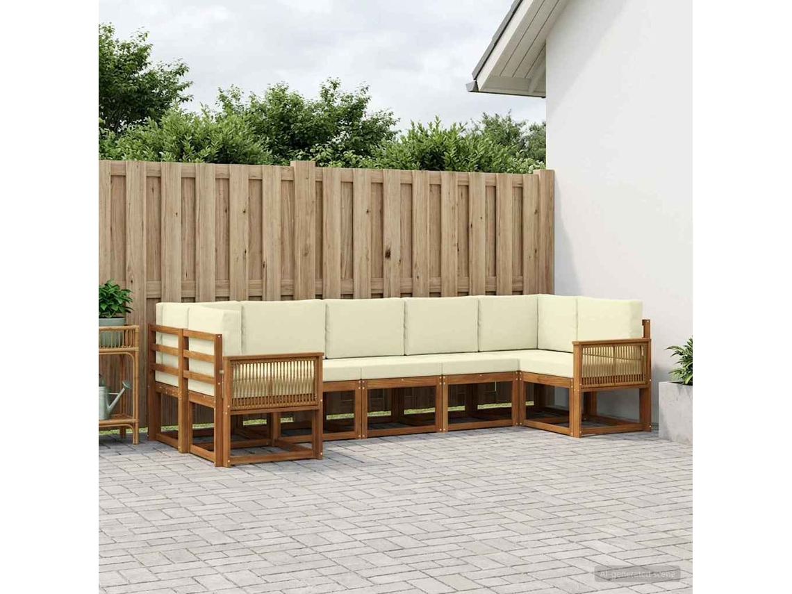 Vidaxl Conjunto De Sofás Para Exterior 7 Unid. Natural E Creme