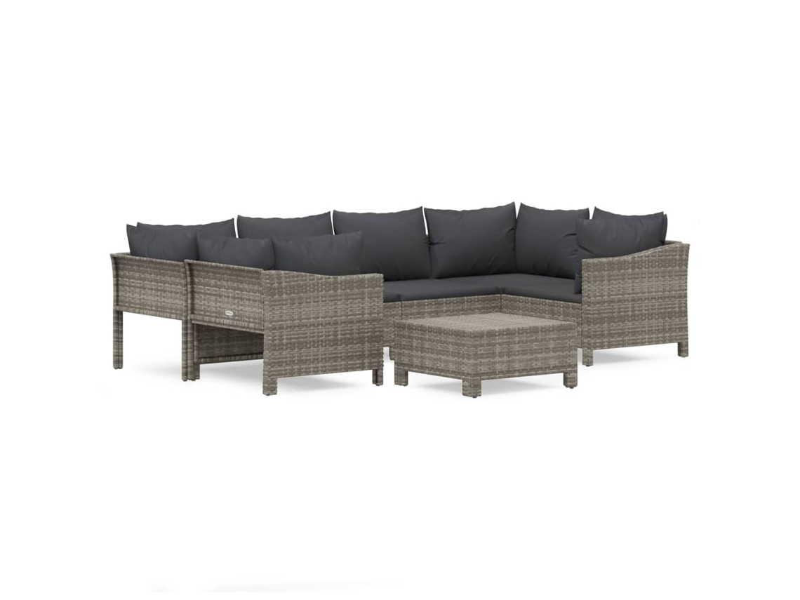Conjunto de 7 Garden Lounge com Almofadões Vime Pe Cinzento MAISON EXCLUSIVE