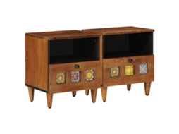 Conjunto 2 Mesa-de-cabeceira Vidaxl Castanho Madeira De Mangueira Maciça (40 X 33 X 46 Cm)