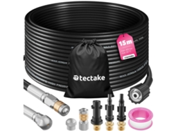 Tectake Conjunto De Mangueira Para Limpeza De Tubos Incl. 2 Bicos E 3 Adaptadores, Preto