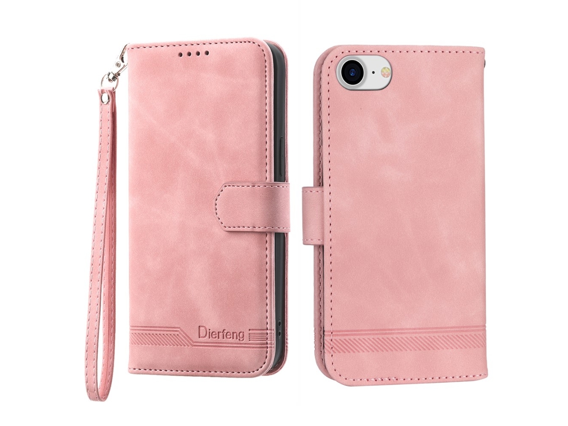 Capa Em Couro Pu, Com Suporte Para Apple Iphone 7 / 8 / Se (2020) / Se (2022) - Rosa