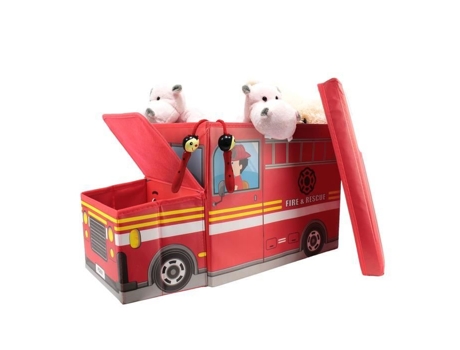 Coffre De Armazenamento Marca Camião De Bombeiros Vermelho Retangular Montagem Rápida Jeux 2 Momes