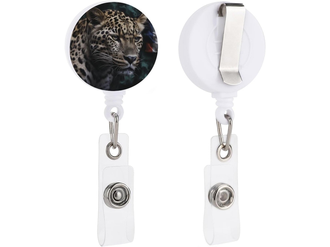 Porta Crachá Com Clipe, Chaveiro Retrátil, Porta Crachá Com Bandeira E Estampa De Leopardo, Clipe Divertido Crachá